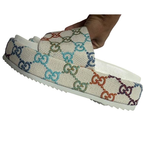 Gucci Embroidered Logo Platform Slide Sandals Sz. 39 (US 9) - Picture 3 of 11